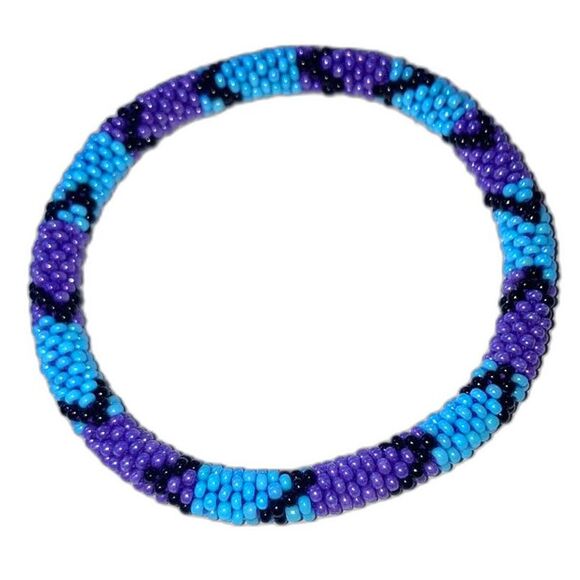 Microbead Slip On Bracelet Light Blue Purple Black Geometric 7.5 inches - Picture 2 of 7